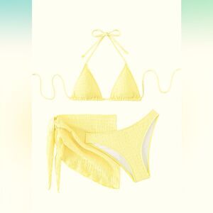 NEW Butter Yellow Textured Bikini w/ Sarong Skirt